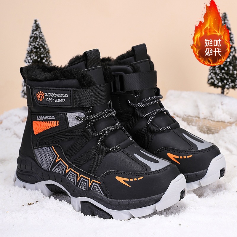 Boys' Northeast Snow Boots 2025 Winter New Style Plush Thickened High-Top Boys' Large Cotton Boots Outdoor Non-Slip Shoes
