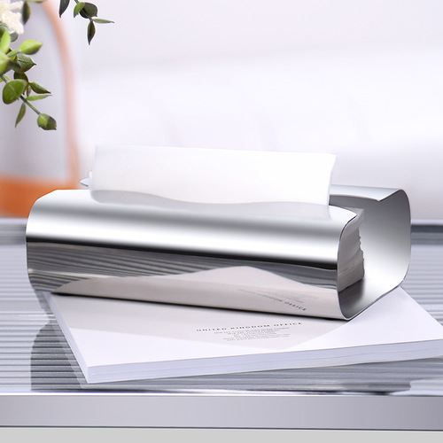 Light luxury curved silver stainless steel tissue box living room tissue storage box new Chinese desktop ins tissue box