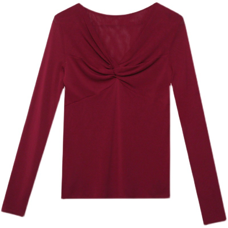 T-shirt da donna slim in rete a maniche lunghe con camicia slim a fondo incrociato_voghion.com