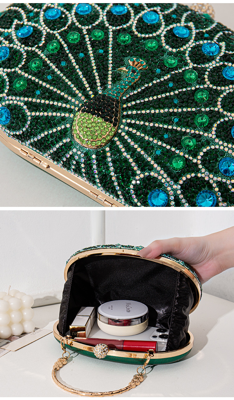Women's Gender Rhinestone Metal Peacock Oval Evening Bags