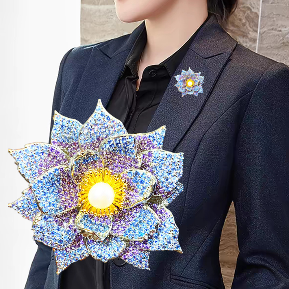 Korean Style Heavy-Duty High-End Peony Flower Brooch Accessible Luxury Inlaid Two-Color Zircon Corsage Necklace Dual-Purpose Women's Clothing Accessories