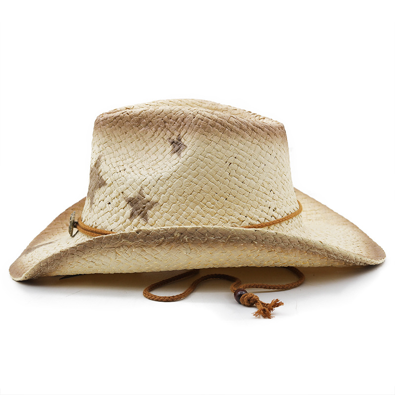 Outdoor Beach Sun Hat Men Women Spray Painted Five Pointed Star Cowboy Ethnic Style Straw Hat_voghion.com
