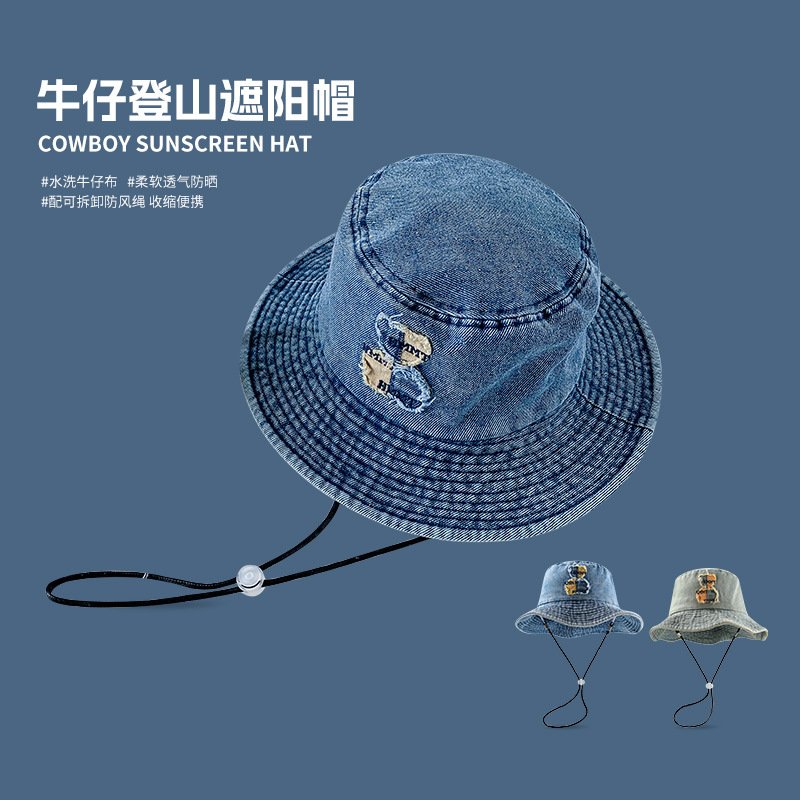 Oso vaquero sombrero de pescador primavera y verano para mujer nuevo estilo japonés todo-fósforo cabeza grande sombra protector solar sombrero de cuenca retro cara pequeña