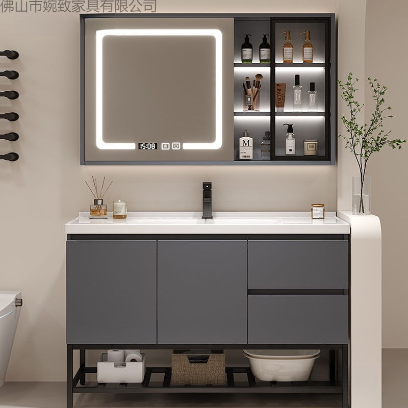 Washbasin Bathroom Sink Countertop Bathroom Washbasin Cabinet Combination Bathroom Cabinet Ceramic Integrated Basin Mirror Cabinet Set