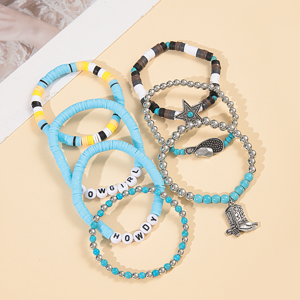 49g Weight Alloy Pendant Material Bracelets Classification Beaded, Turquoise Chain Material 1 Set Quantity Daily Occasion Beaded, Alloy, turquoise Material Cross, Cattle, Boots Pattern Women's Gender Retro Style Retro Cross Cattle Boots Beaded Alloy Turquoise  Beaded Bracelets Wholesale 7