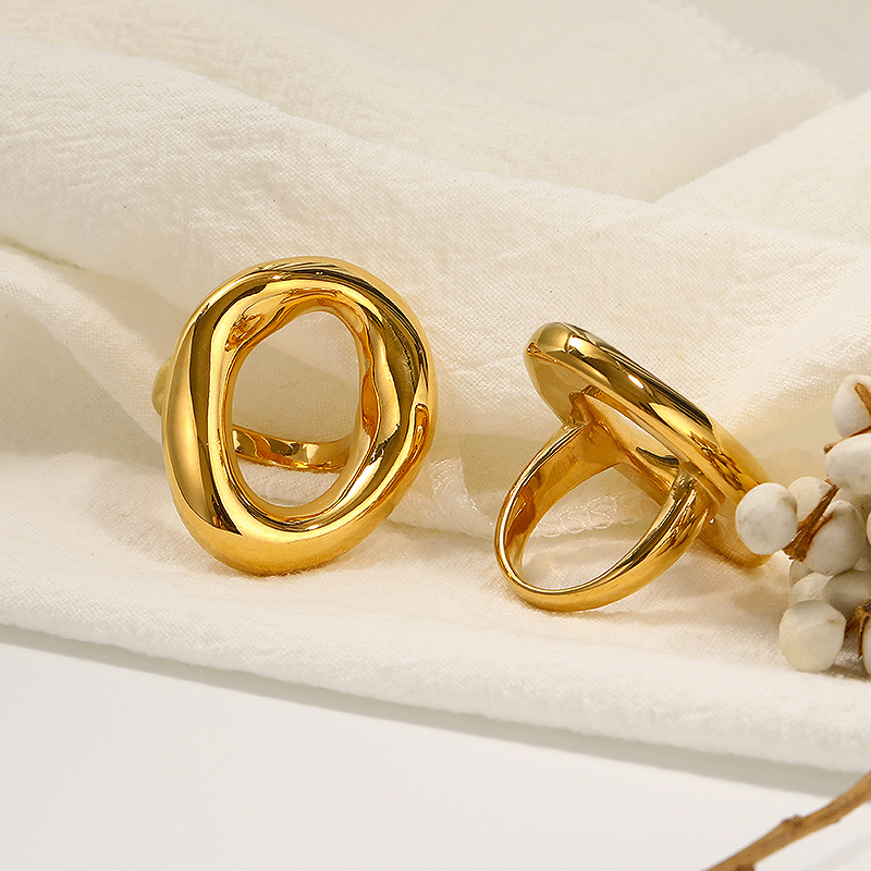 Geometric, Solid Color Pattern Real Gold Plated Geometric Solid Color 304 Stainless Steel Vintage Style Waterproof Non Tarnish Rings