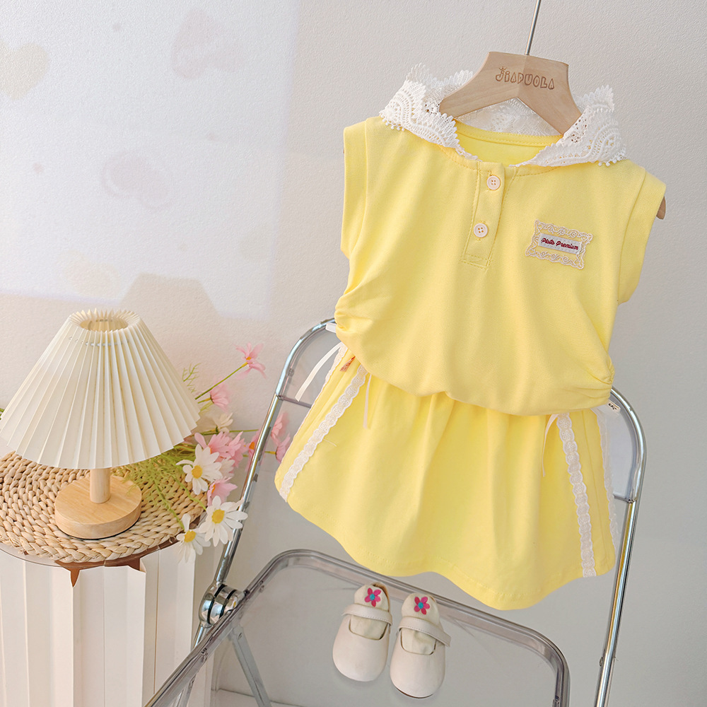 Foreign trade wholesale 2025 summer new sweet two-piece children Korean hooded suit summer tide live supply