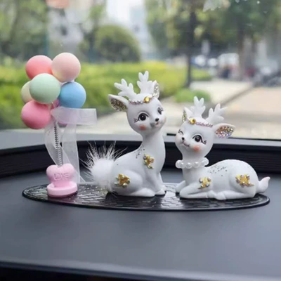 Car ornaments — Women - white-diamond-encrusted-deer-shaking-head-balloon-leopard-pad-glue-10