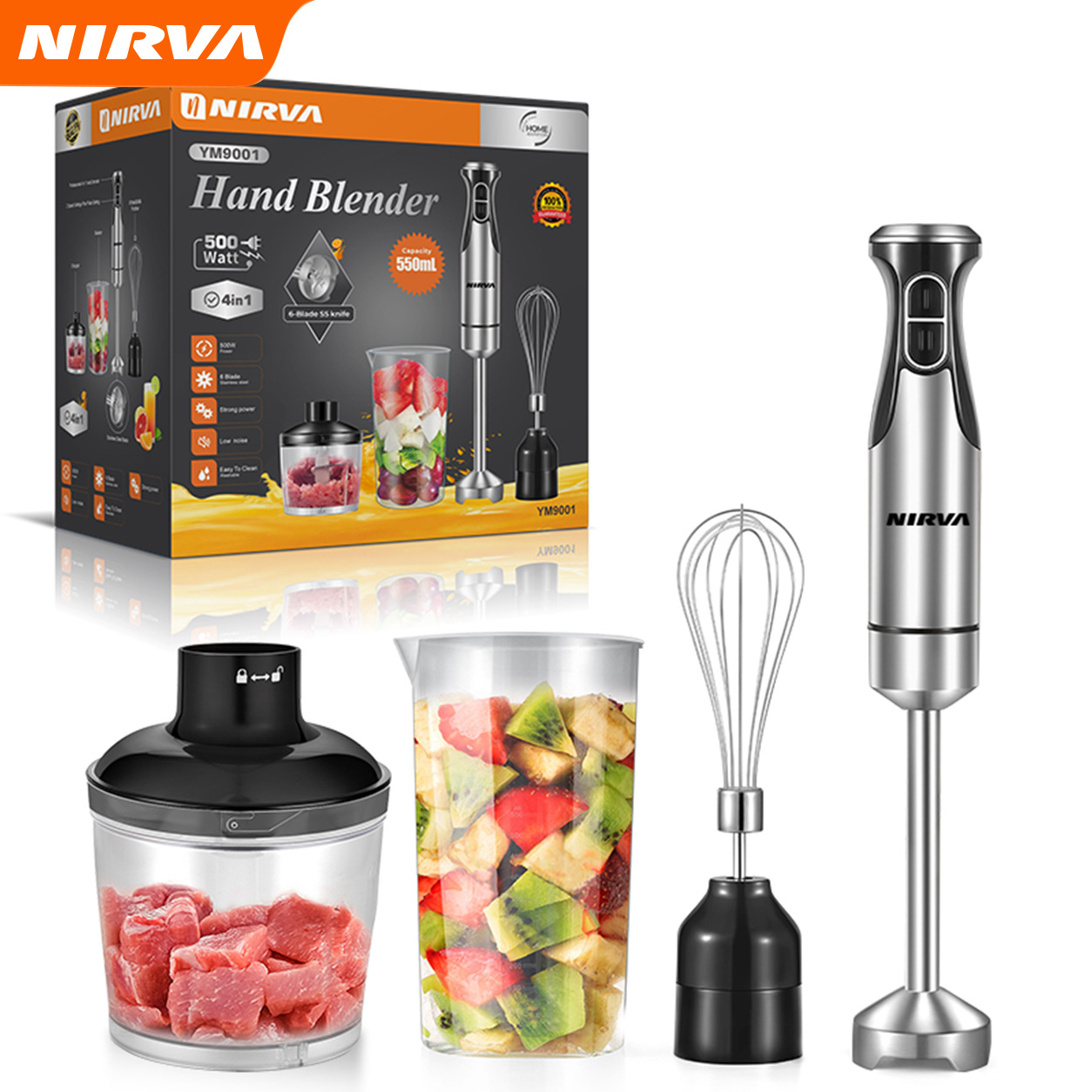 Nirva Crossborder 4in1 Avrupa-Amerika Standardı 500W Blender Mutfak Şefi Makinesi Karıştırıcı Çubuk Doğrayıcı Ette Kıyma Makinesi