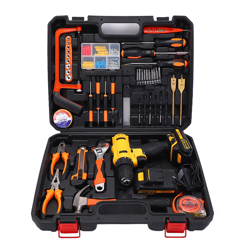 Conjunto de taladro eléctrico de litio Caja de Herramientas destornillador eléctrico doméstico combinación traje de herramienta de taladro eléctrico de mano al por mayor