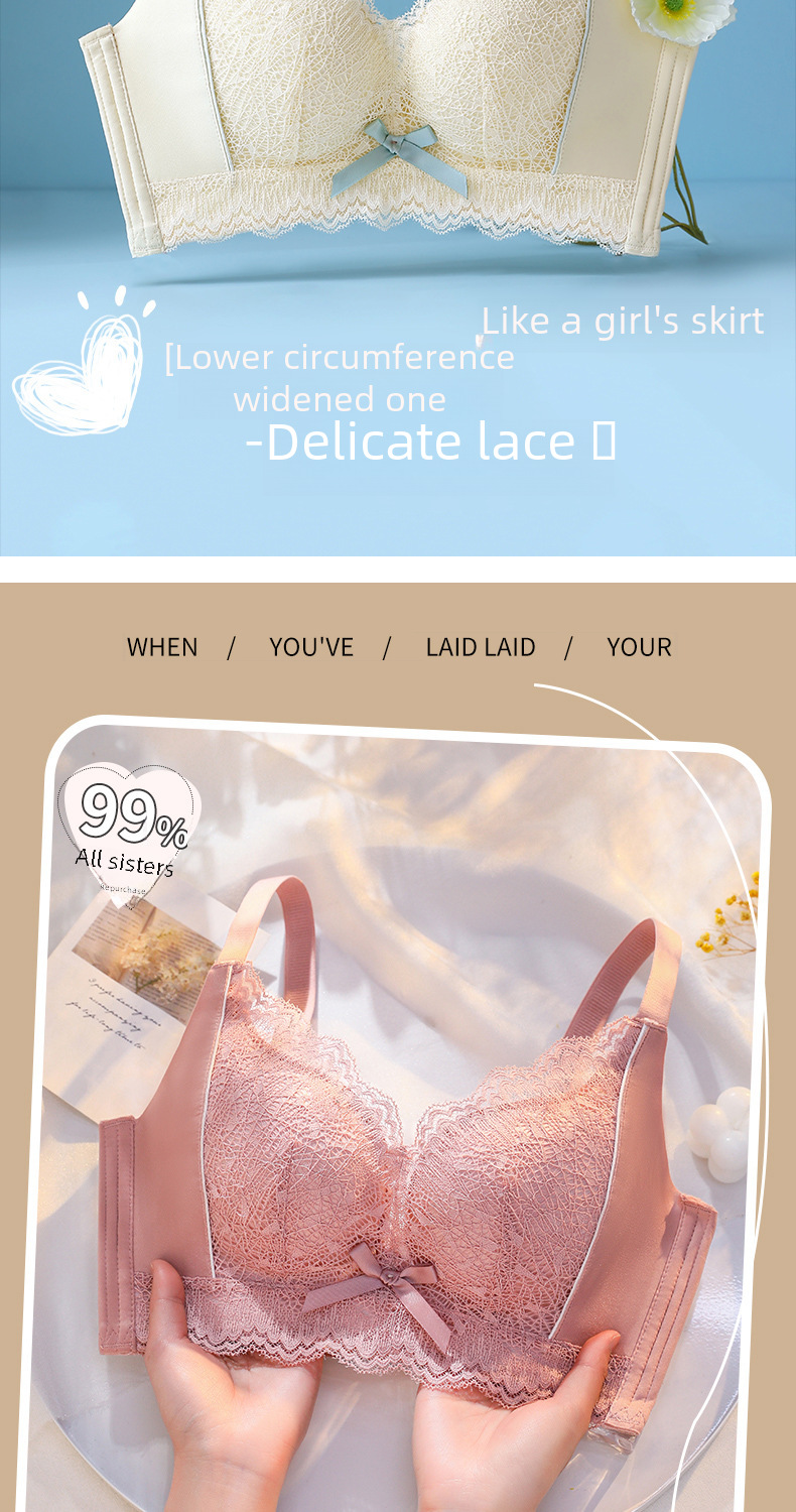 Ensemble de soutien-gorge en dentelle anti-affaissement sans anneau en acier pour petite poitrine_voghion.com
