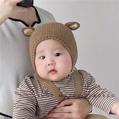 婴儿可爱帽子秋冬小月龄男女宝宝保暖护耳帽冬天防风针织毛线帽潮