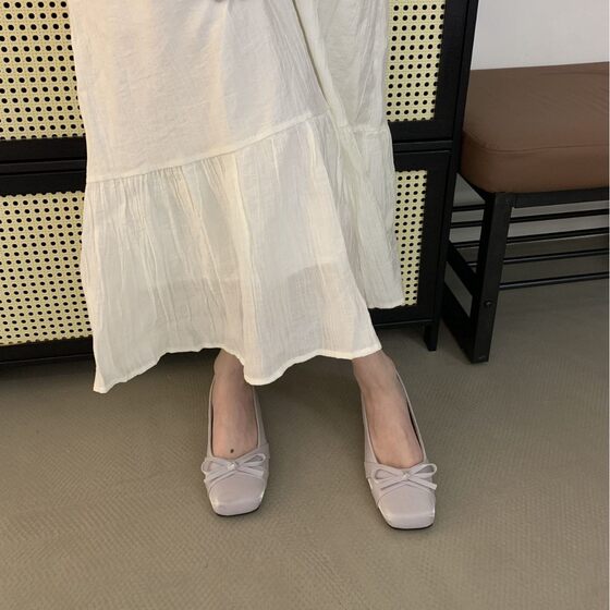 Mukeke 4cm Inner Height Increase Square Toe Rhinestone Shoes 2025 New Spring Style Fashionable and Versatile French Work Clothing Shoes