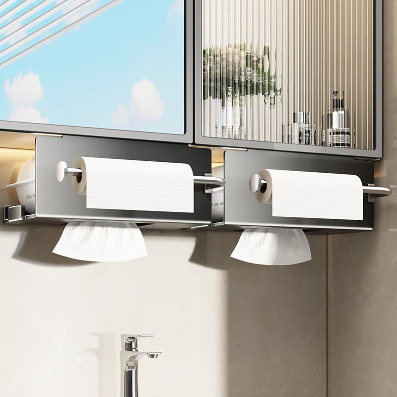 Bathroom Towel Storage Box under the Mirror Cabinet Toilet Towel Storage Rack Kitchen Paper Roll Holder Tissue Box