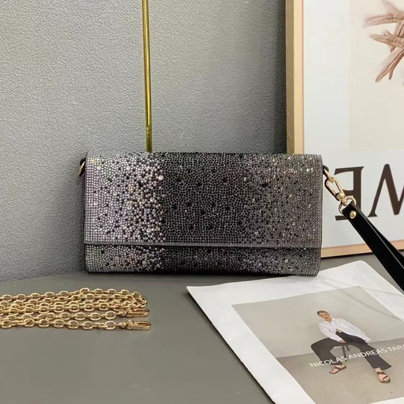 Korean Style Rhinestone Evening Bag, Diamond Clutch For Banquets And Formal Dresses, European And American Fashion Diamond Crossbody Small Square Bag For Women - Thumbnail 7