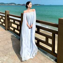 一字肩连衣裙女高级感新中式订婚礼服敬酒服晨袍新娘雪纺超仙裙子
