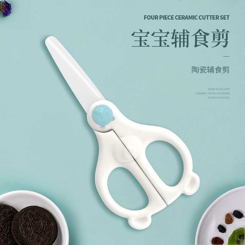 Tijeras de cerámica para bebés en stock tijeras de cerámica para bebés tijeras de alimentos tijeras para bebés caja de almacenamiento portátil cortador de verduras cortador de carne sin