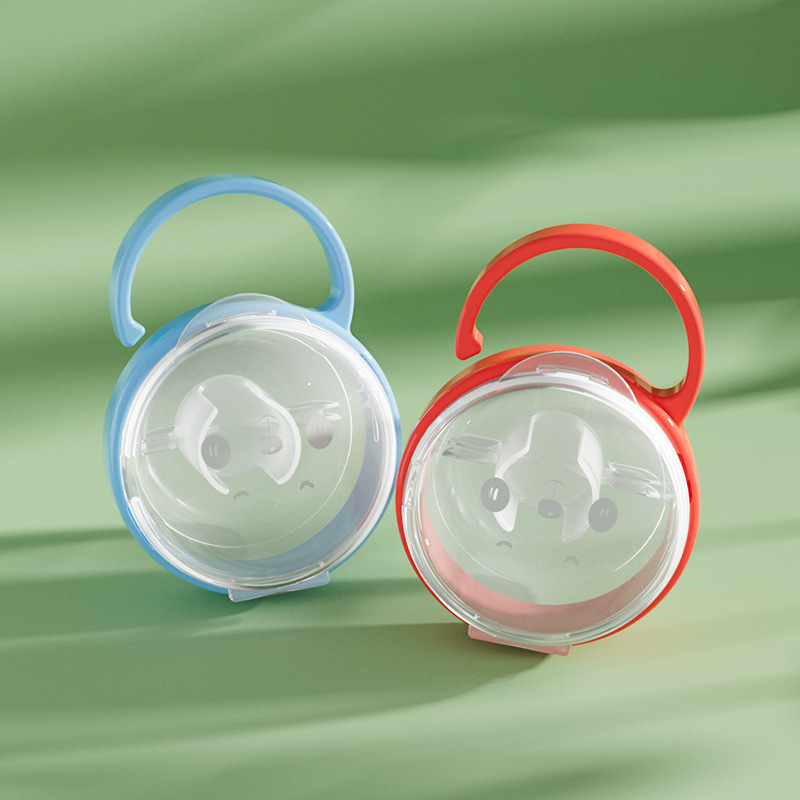 Nuevo patrón de panda transfronterizo de dibujos animados cadena de chupete caja de almacenamiento de chupete caja de polvo de PP transparente para bebé