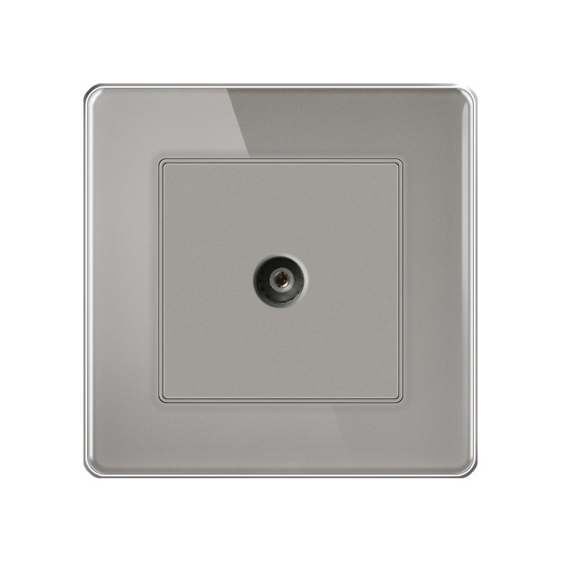 86型通用款外贸灰色插座钢化玻璃面板电视TV电脑网络墙壁电源插座