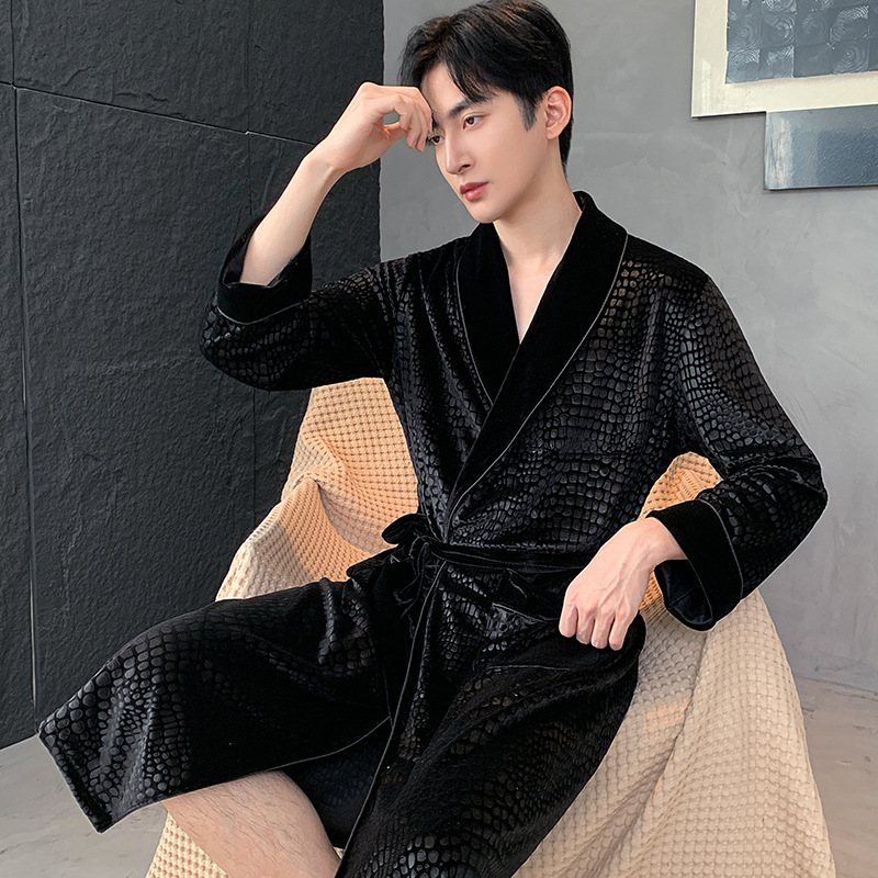 Couple Pajamas for Women Spring and Autum Velvet Crocodile Pattern Large Size Sexy Nightgown Dressing Gown Autum and Winter Men's Bathrobe Home Clothes
