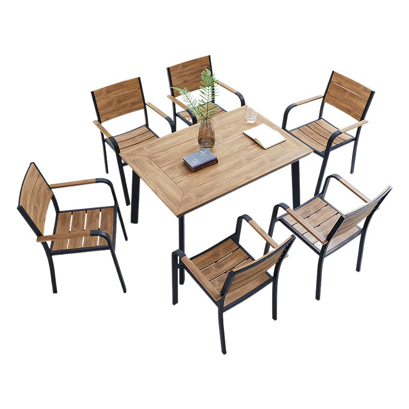 Yan Ge Furniture Открытый пластиковый деревянный стол и стул Villa Garden Обеденный стол и стул из алюминиевого сплава Открытый скандинавский отдых Пластиковый деревянный стол и стул