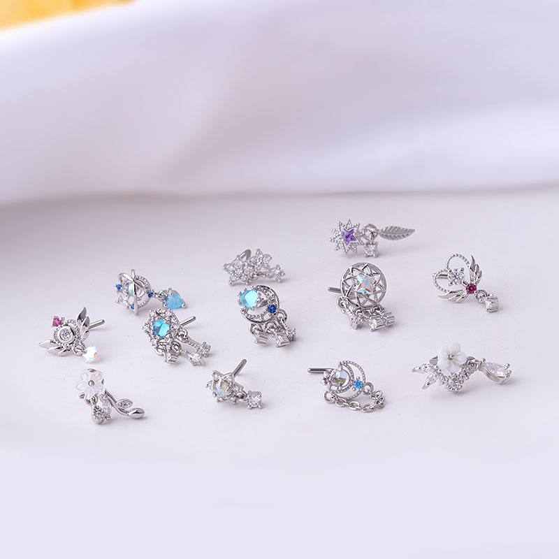 Titanium Steel L Rod Creative Nose Studs Piercing Jewelry Fashion Colorful Zircon Pendant Nose Stud