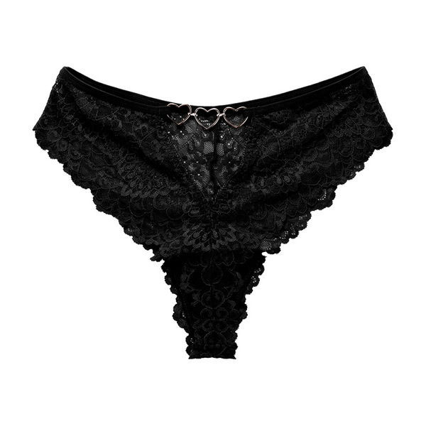 Black Sexy Hollow-Out T-Back Thong for Women, Plus Size, Mid-Waist, Comfortable Lace Panties