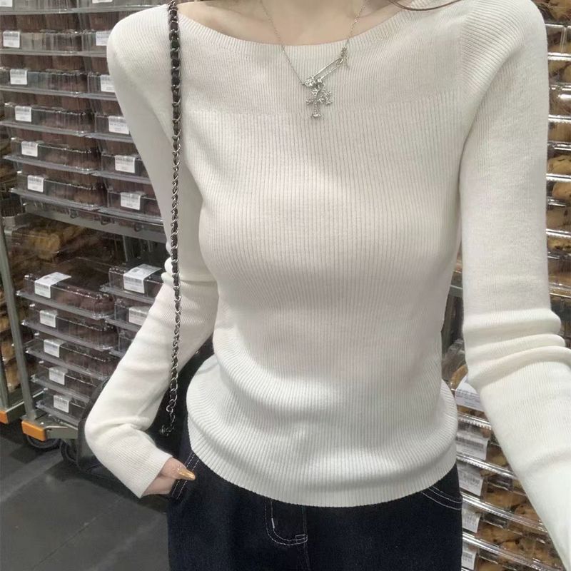 慵懒风拼接修身长袖打底针织衫女秋冬2025新款韩系高级感内搭上衣|undefined
