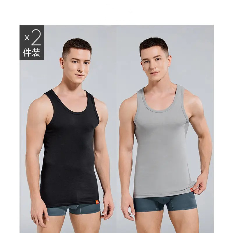 Algodón peinado de dos piezas chaleco de algodón para hombres en verano con chaleco sin mangas, chaleco de ocio para hombres de mediana edad