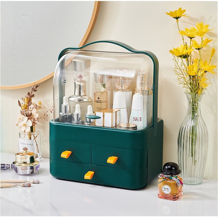 Caja de almacenamiento de cosméticos a prueba de polvo de gran capacidad de escritorio doméstico de acabado de tocador de lápiz labial estante de productos de cuidado de la piel