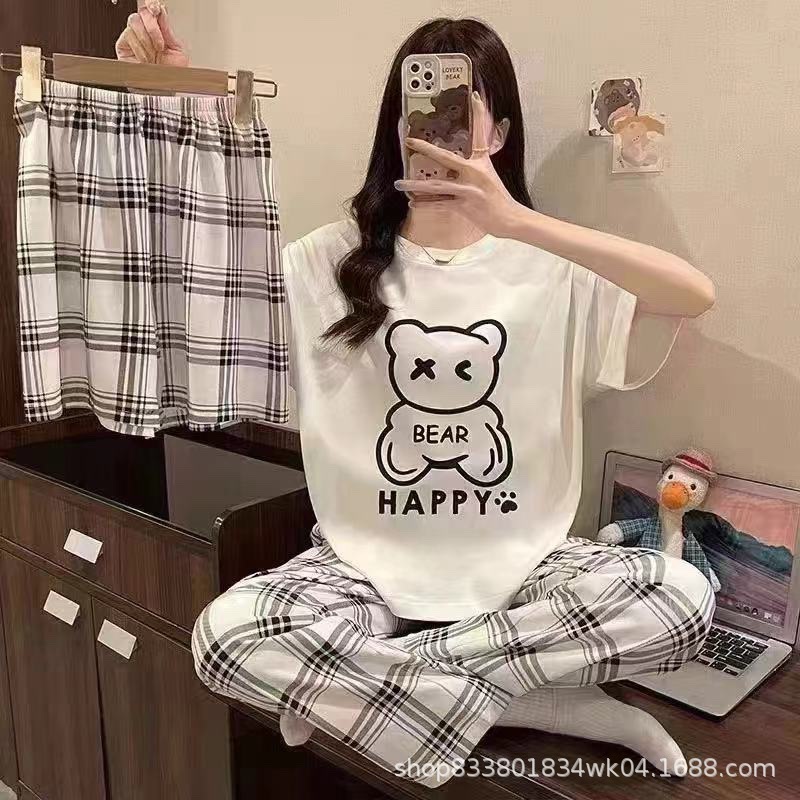 Pijamas transfronterizos de leche de verano pantalones de manga corta tres piezas de dibujos animados lindos ropa de hogar de comercio exterior de labu