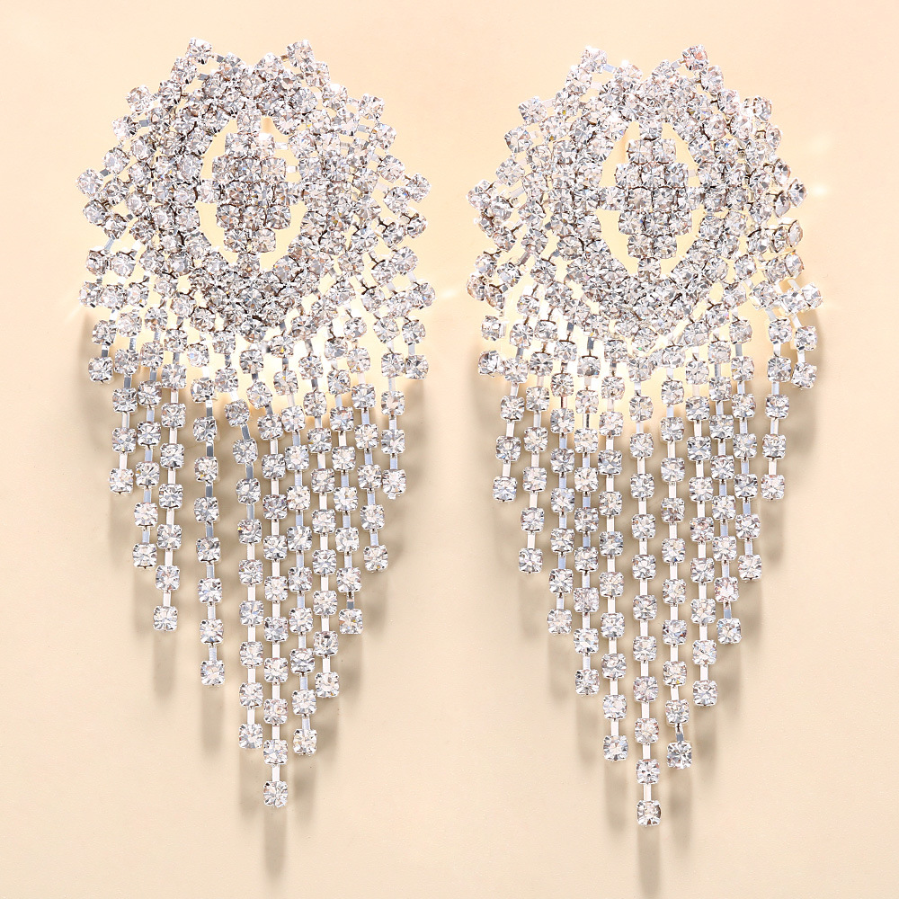 Fashion Water Droplets Tassel Rhinestone Drop Earrings Crystal Earrings 1 Pair display picture 2