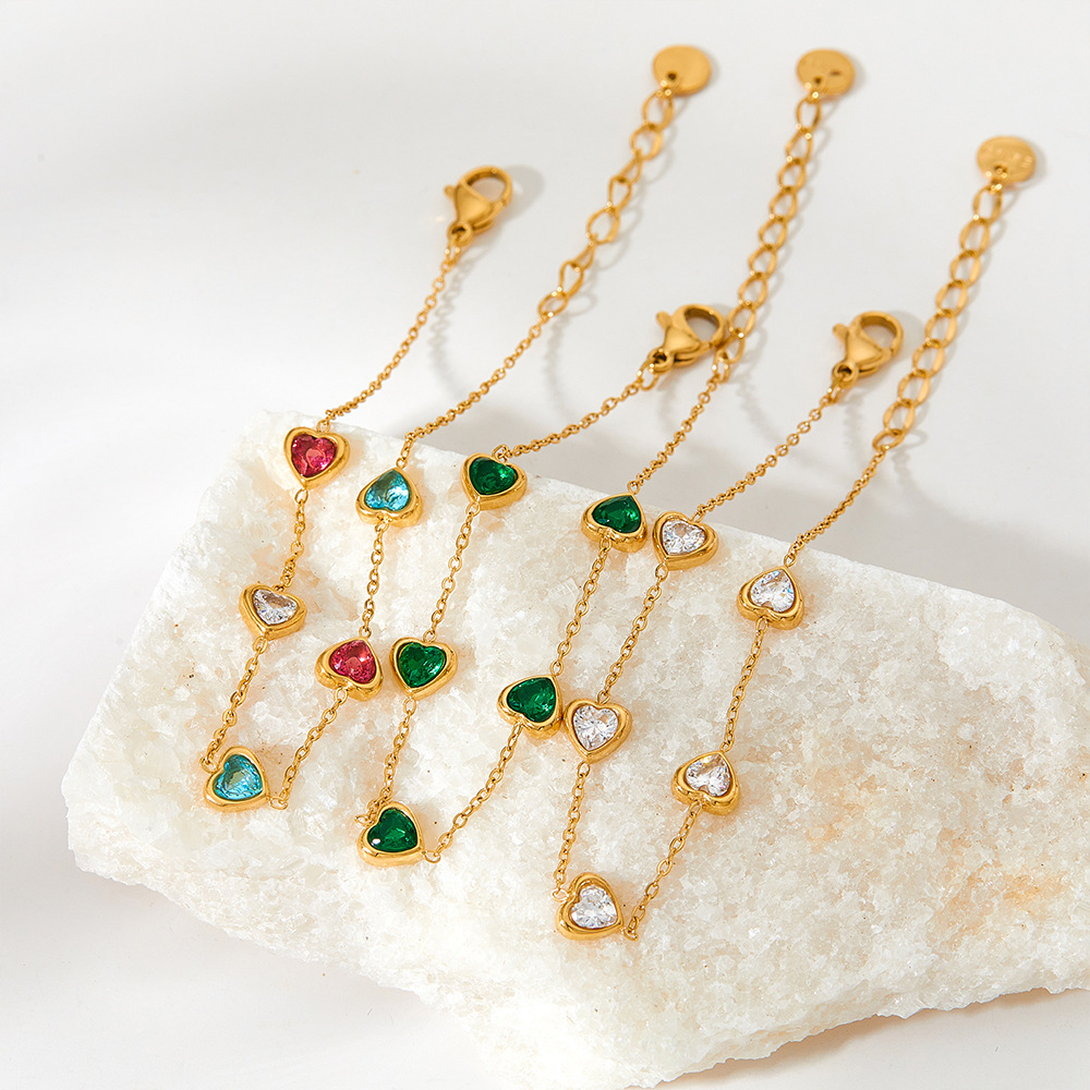 Sweet Heart Shape Stainless Steel Plating Zircon Bracelets Necklace