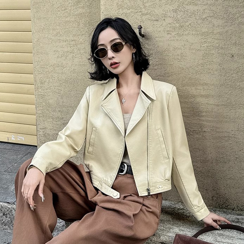 洋气宽松皮衣夹克女短款外套2025春秋新款休闲气质显瘦翻领机车服