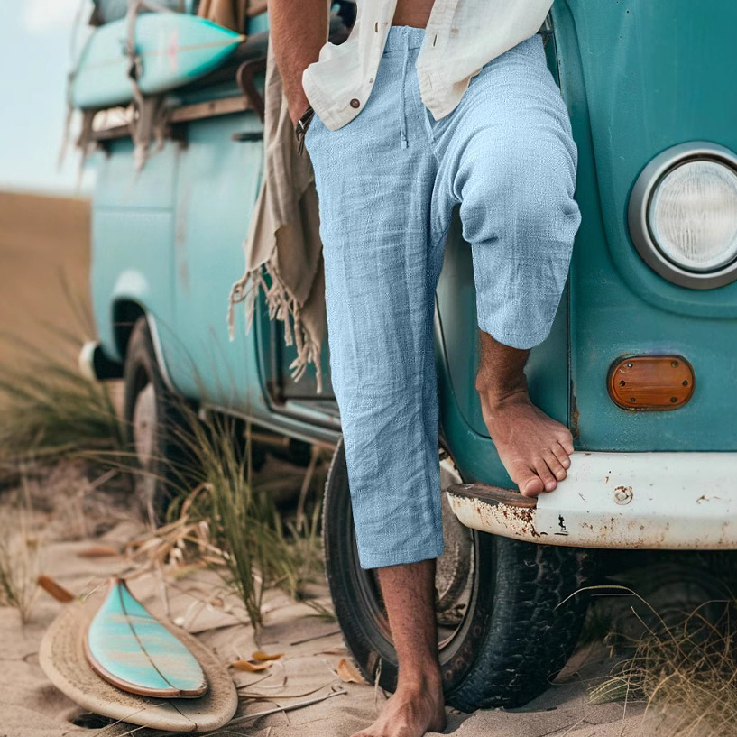 Casual Loose Men's Cropped Shorts Summer Beach Straight-Leg Shorts Solid Color Comfortable Breathable Outdoor Wholesale