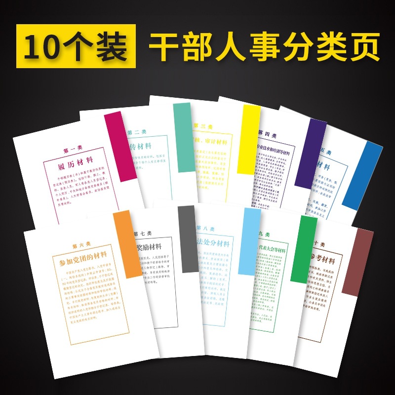 人事档案索引目录隔页纸干部档案十大类彩边分类纸A4分页纸彩页纸