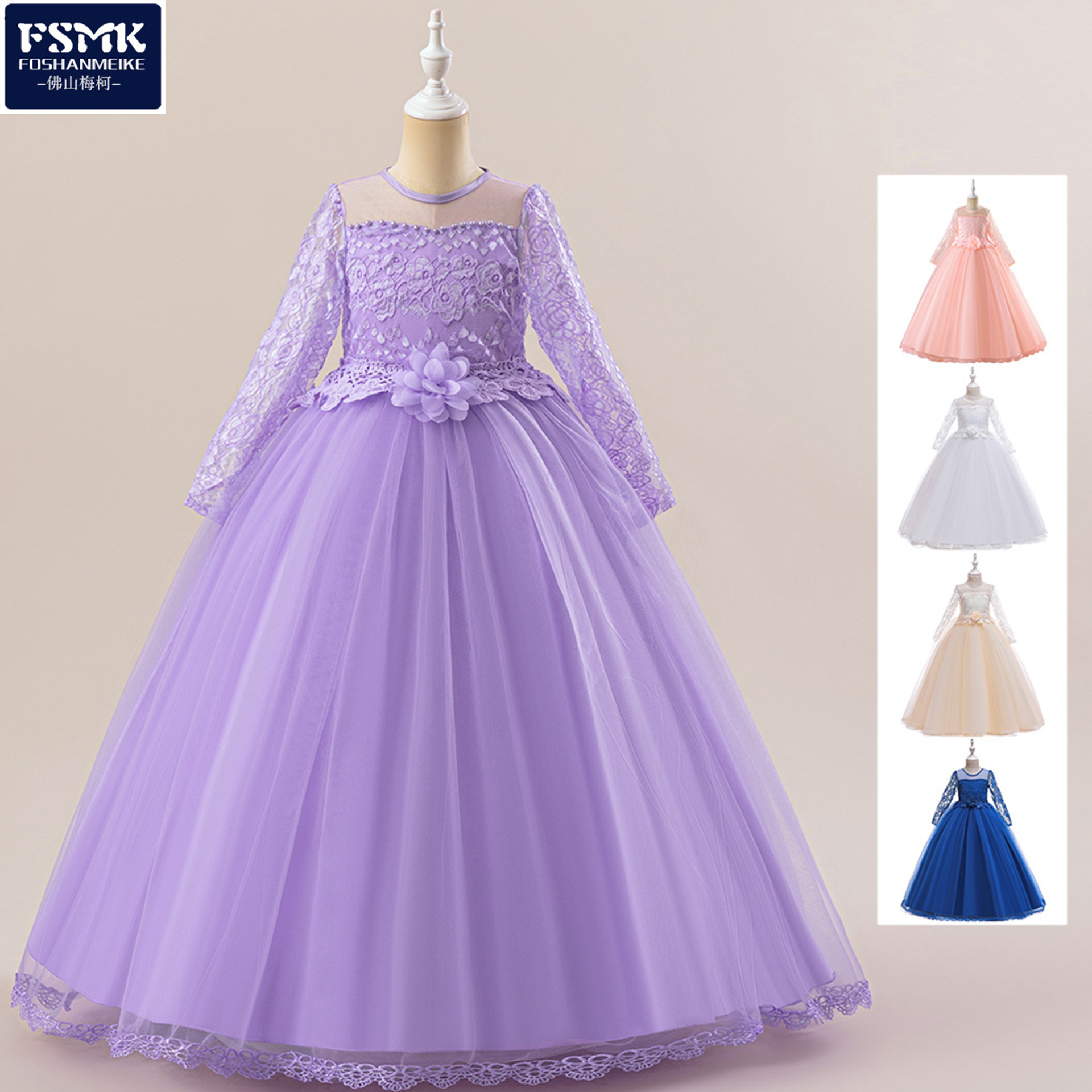 Europa y América Amazon suministro vestido de flores de encaje niña princesa ping vestido de boda infantil vestido de noche