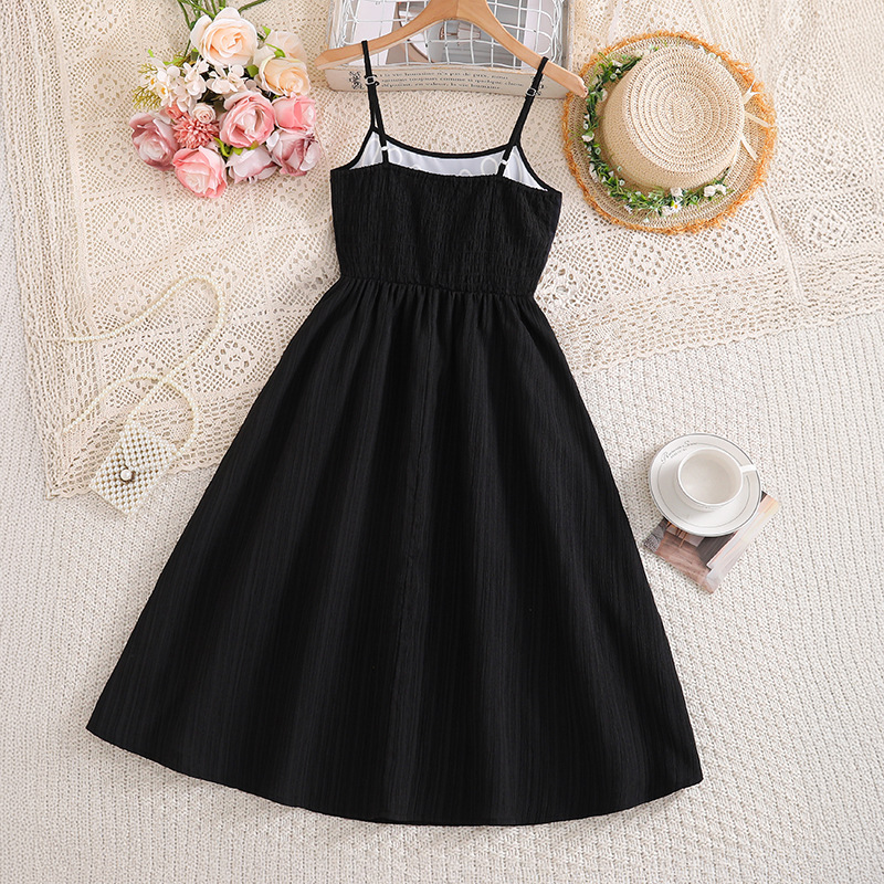 Girls Fashion Print Dress Spring Summer New Style Casual Elegant Wide Skirt Patchwork Suspender Long Dress Cross Border Children's Clothing_voghion.com