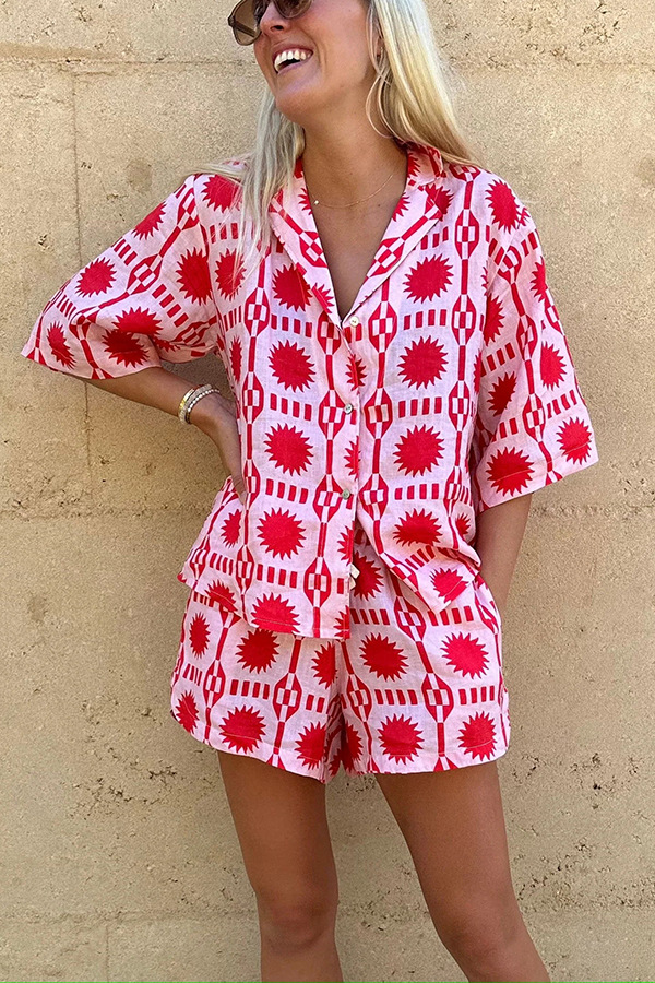Polyester Fabric Type Shorts Co-ord Set Sets Type Daily Women's Casual Printing Polyester Printing Pocket Shorts Co-ord Set Shorts Sets