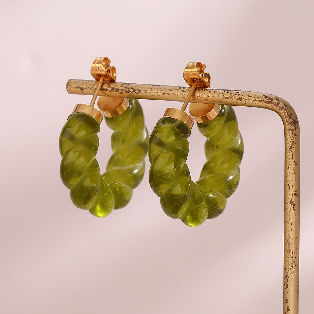 Fashion Summer Simplicity Jewelry Resin Acrylic Twist Stainless Steel Earrings