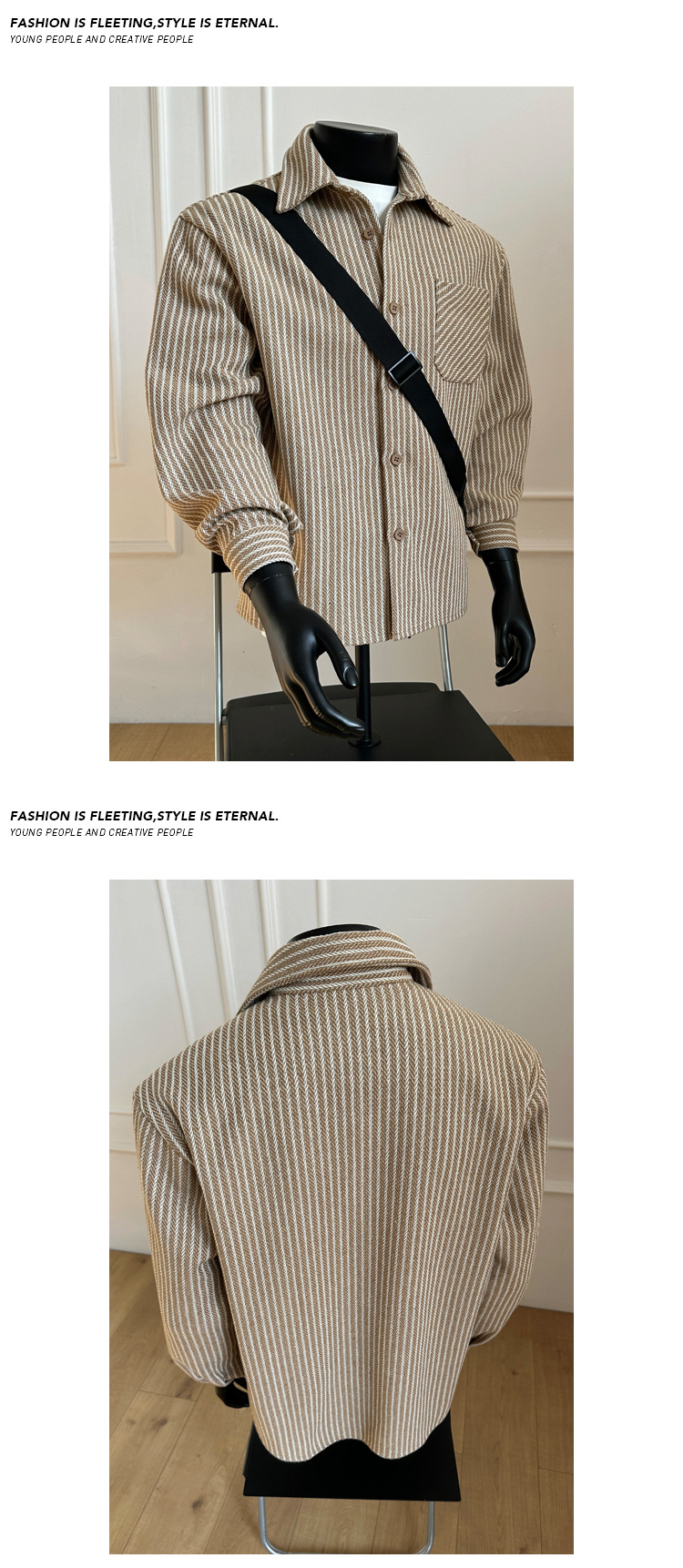 Camicia a maniche lunghe a righe uomo taglio largo giacca casual_voghion.com