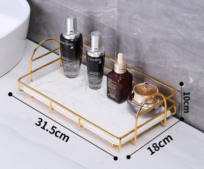 Oro de doble capa de hierro aseo organizador rack de baño aseo rack de almacenamiento de cosméticos de escritorio rack de almacenamiento desmontaje