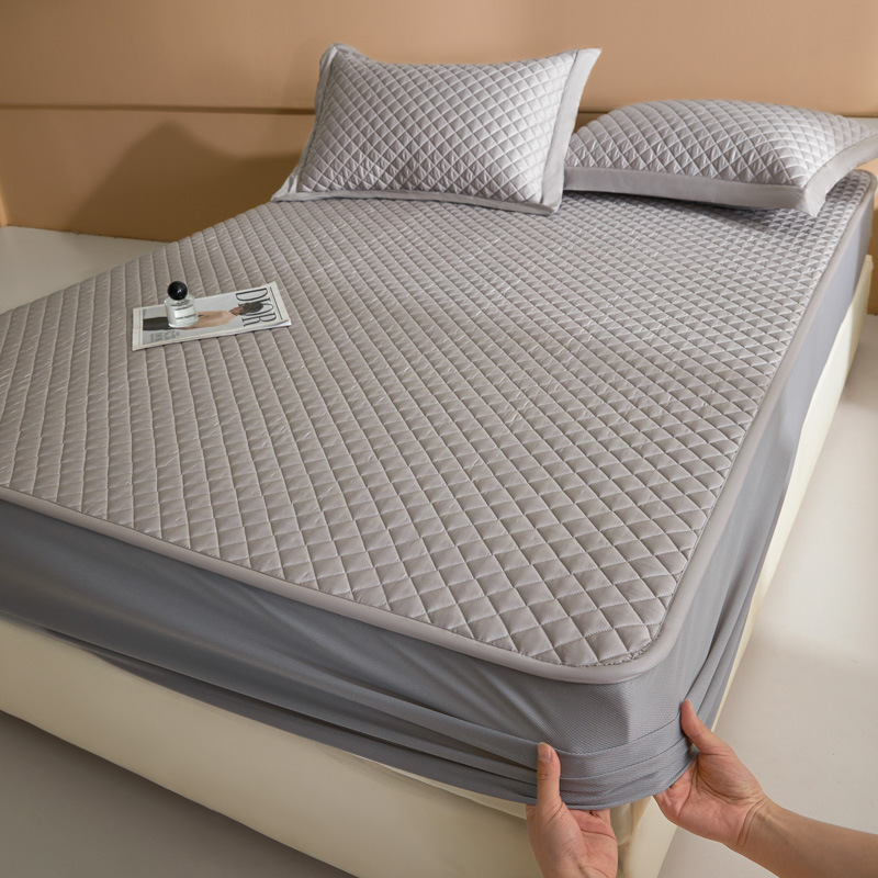 60-Count Pure Cotton Long-Staple Cotton Quilted Quilted Soy Fiber Pure Color Mattress Flat Sheet Three-Piece Set