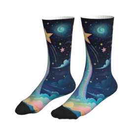 POD印花跨境热销梦幻彩虹流星星空中筒袜