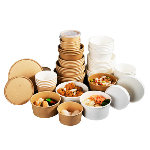 Thickened kraft paper bowls, takeout packaging bowls, round soup bowls, soup containers, disposable fast-food meal boxes, and takeaway packaging boxes—kraft paper bowls.