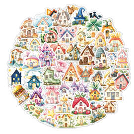 新品屋子贴纸50枚卡通可爱ins涂鸦装饰电脑行李箱房子贴纸