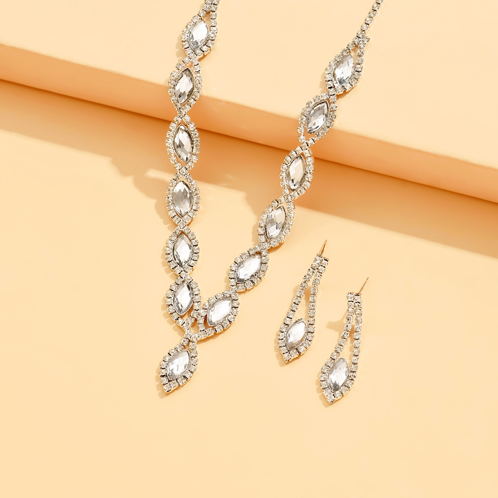 Designer Style Fashion Personality Wave Light Rhinestone Necklace Earrings Bracelet Bridal Se_voghion.com