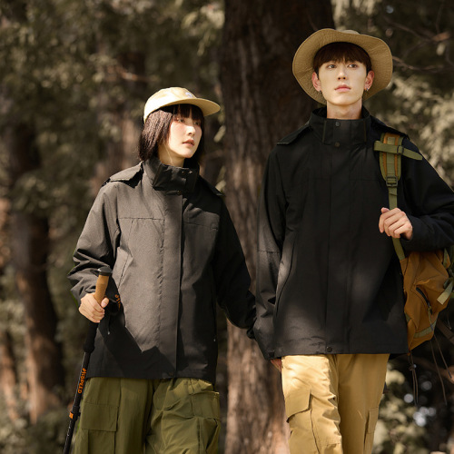 Mountain style jacket for men and women outdoor autumn and winter camping waterproof color matching trendy brand detachable three-in-one mountaineering two-piece set