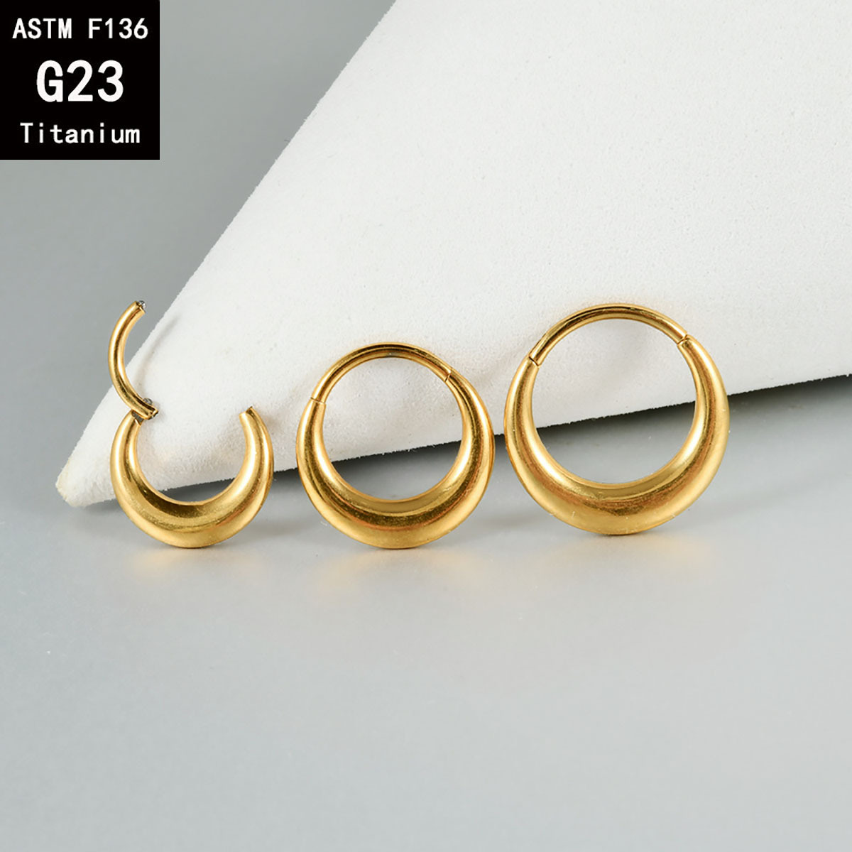 G23 Titanium Oval Septum Nose Ring Earrings - Gold Crescent Ear Bone Ring Classy Body Jewelry detail image 7