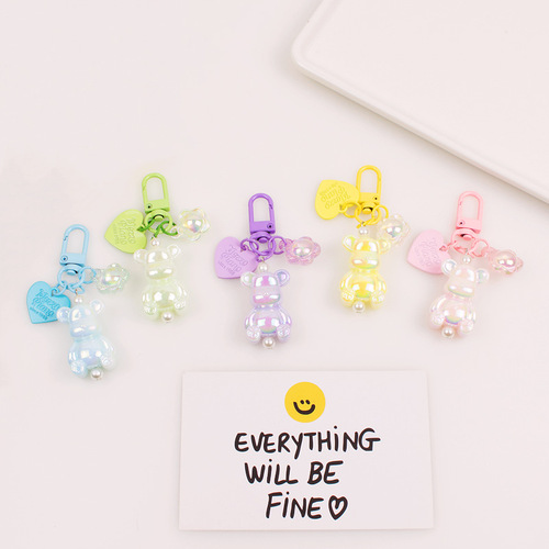 Luminous Bear Pendant New Love Color-plated Three-dimensional Bear Doll Car Keychain Headphone Case Bag Decoration